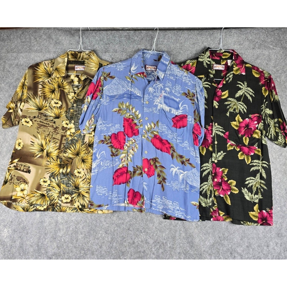 Lot of 3 Acapulco Men Rayon Hawaiian Shirts Medium Floral Tropical Island Resort